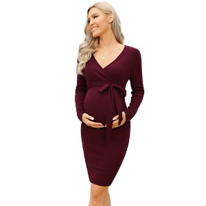 Clearlove Long Sleeve Knitted Midi Dress Women Fall Winter V-Neck Long Sleeve Knitted Strap Dress - 1 of 4