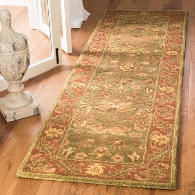 Green and Rust Hand-Tufted Wool Area Rug
