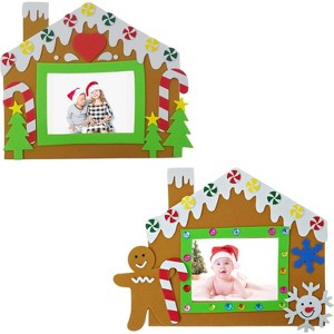 4E's Novelty 4 Pack 2 Designs Foam Gingerbread House Picture Frame Craft, Self-Adhesive Gingerbreads House Kit with Magnets for Christmas Photo Frames - 1 of 4
