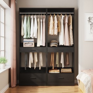 Besiost 2PCS Closet System Organizer with Hanging Area, Freestanding Wooden Closet with Drawers - 1 of 4