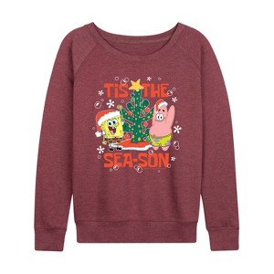 Women's - SpongeBob SquarePants - Tis The Season Lightweight French Terry Wide Neck Long Sleeve Shirt - 1 of 4
