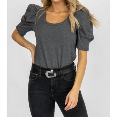 Women's U-NECK PLEATED PUFF TOP - 2.7 AUGUST APPAREL