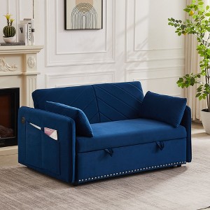 NicBex 3-in-1 Adjustable Velvet Sleeper with Pull-out Bed, USB Port, 2 Lumbar Pillows and Side Pocket - 1 of 4