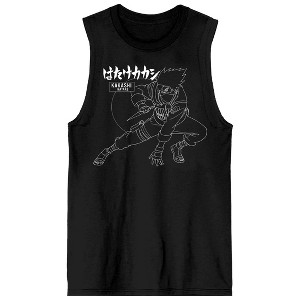 Naruto Shippuden Kakashi Line Art Crew Neck Sleeveless Men's Black Tank Top - 1 of 3