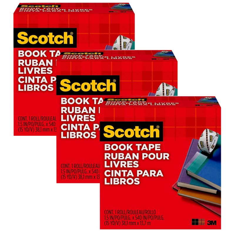Scotch Book Tape, 1-1/2 in x 15 yd. Per Rolls, 3 Rolls, 1 of 4