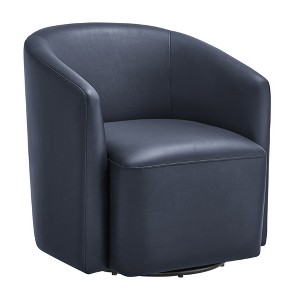 Swivel Faux Leather Barrel Chair with Pocket Coil Seat and 360-Degree Swivel for Living Room - 1 of 4