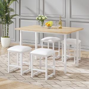 VECELO Kitchen Table and Chairs Set for 4, Dining Room Set with PU Chairs/Stools, Heavy-Duty Frame for Small Spaces, Brown/Black - 1 of 4