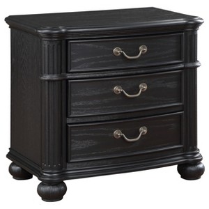 Vynxaria 3 Drawer Nightstand, Black Finish with Antique Copper Pulls, Felt Lined Top Drawer with Cable Grooves, Ample Storage - 1 of 4