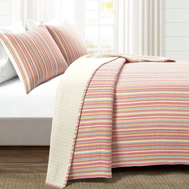 Tracy Stripe Kantha Pick Stitch Yarn Dyed Cotton Woven Quilt/Coverlet Set - Lush Décor, 3 of 9