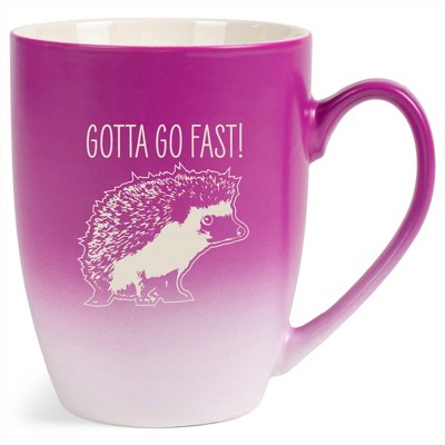 100 North Hedgehog Design 10 Ounce Pink and White Two Toned Ombre, Comfortably Fits Your Hands, Ceramic Tea Coffee Cup Mug, Gotta Go Fast!