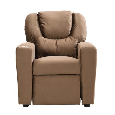 Yinvani Brown Velvet Child Recliner Chair with Cup Holder