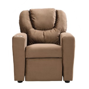 Yinvani Brown Velvet Child Recliner Chair with Cup Holder - 1 of 4