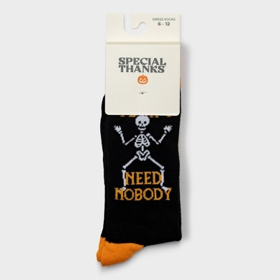 Men's Special Thanks Halloween I Don't Need Nobody Crew Socks - 6-12