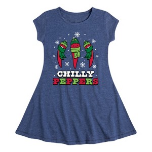 Girls' - Instant Message - Chilly Peppers Christmas Fit & Flair Cap Sleeve Graphic Dress - 1 of 4