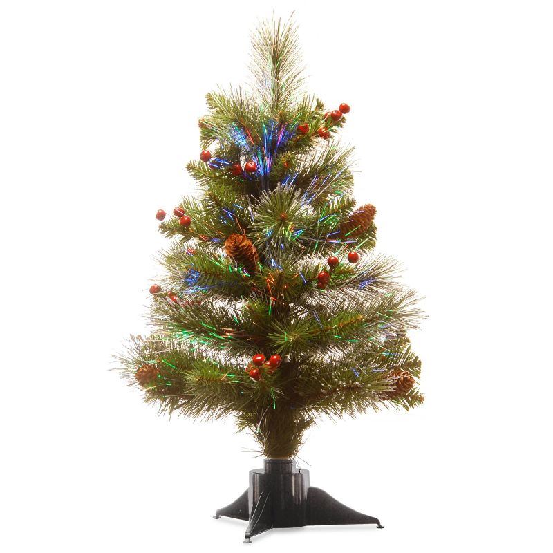 National Tree Company 24&#34; Pre-lit Artificial Christmas Tree LED Fiber Optic Crestwood Spruce, 1 of 4