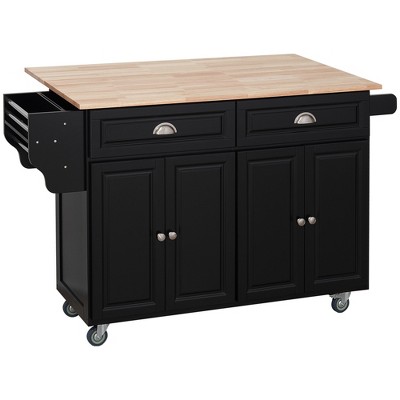 Homcom Rolling Kitchen Island Drop Leaf, Kitchen Cart On Wheels, Solid ...