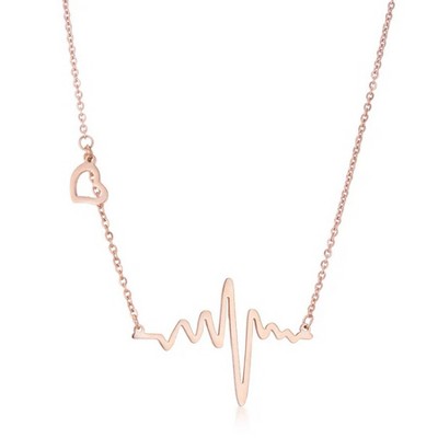 ShineHigh Hana Delicate Heartbeat Necklace for Women – Rose Gold Stainless Steel Chain with Heart Charm – Minimalist Pulse Pendant Jewelry
