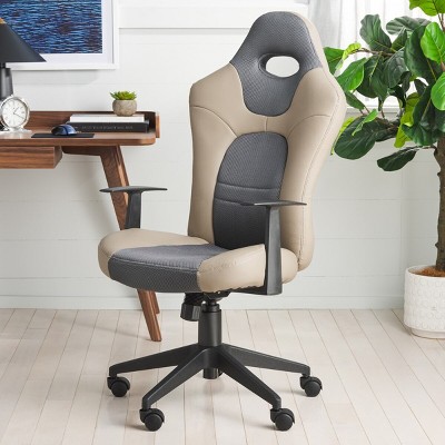 High-Back Racing Desk Chair in Gray and Black with Metal Frame