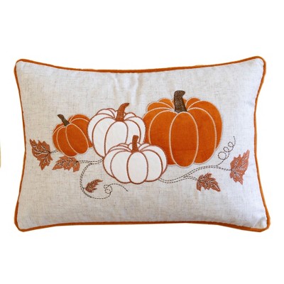 TopComfy Support Pillow Embroidered Pumpkin Lumbar Throw Pillow for Fall and Thanksgiving Decor, White, 17"*17"*10"