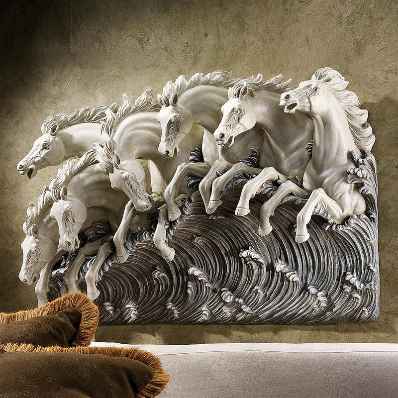 Design Toscano Neptune's Horses of the Sea Sculptural Wall Frieze, 1 of 9