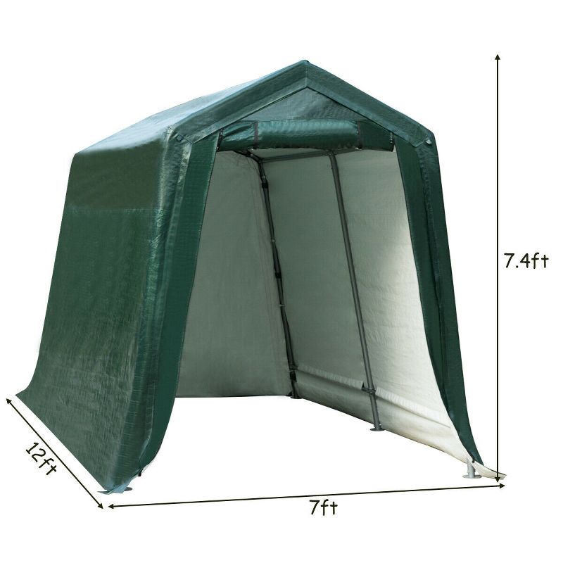 Costway 7'x12' Patio Tent Carport Storage Shelter Shed Car Canopy Heavy Duty Green, 3 of 11
