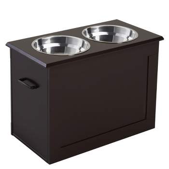 PawHut Raised Pet Feeding Storage Station with 2 Stainless Steel Bowls Base for Large Dogs and Other Large Pets