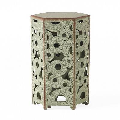 Antique Green Metal Round Accent Tables Set