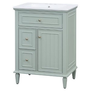 Vynxaria 24" Green Bathroom Vanities Vanity Console with Flip-Out Drawer & Triple Storage 33.3"H - 1 of 4