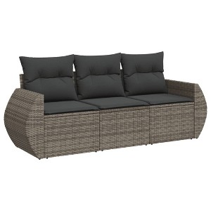 vidaXL Garden Sofa Set Grey PE rattan, powder-coated steel, polyester fabric - 1 of 4