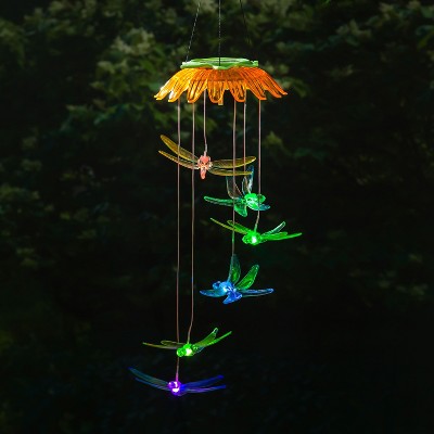 Color Changing Dragonflies Solar Mobile with Flower Top