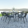 Emma and Oliver 7 Piece Patio Table & Chairs Set with 31.5"x55" Rectangular Metal Table with Tempered Glass Top and 6 Black Aluminum Stacking Chairs - 2 of 4