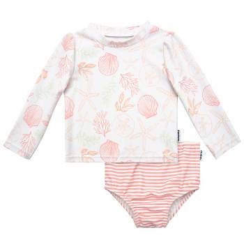 Gerber Baby Girls' Toddler Long Sleeved Rashguard Swimsuit Set - 2-Piece