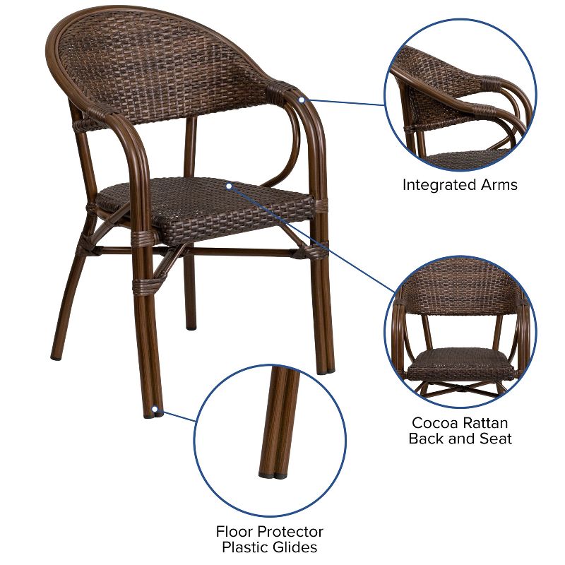 Flash Furniture Milano Series Rattan Restaurant Patio Chair with Bamboo-Aluminum Frame, 4 of 12