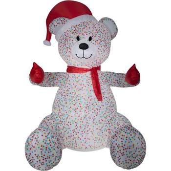 Gemmy Animated Airblown Inflatable Hugging Candy Sprinkles Bear w/Santa Hat and Scarf Giant, 8.5 ft Tall