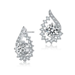 Guili Sterling Silver Rhodium Plated Clear Round Cubic Zirconia Pear Shape Earrings, a Graceful and Sparkling Addition to Any Elegant Look - 1 of 3