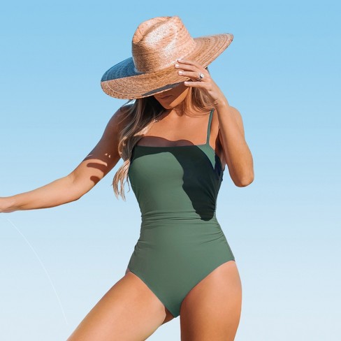 Cutout One Piece Swimsuit in Olive Green