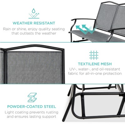 Gray Steel Outdoor Loveseat Glider with Textilene Fabric
