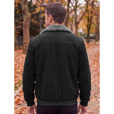 INSPIRE CHIC Men's Winter Outwear Zip Up Side Pockets Thickened Fleece Lined Corduroy Coat Large Black — фото 3