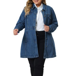 Women's Plus Size Buttons Long Sleeve Jean Jackets with Pocket - Agnes Orinda - 1 of 4