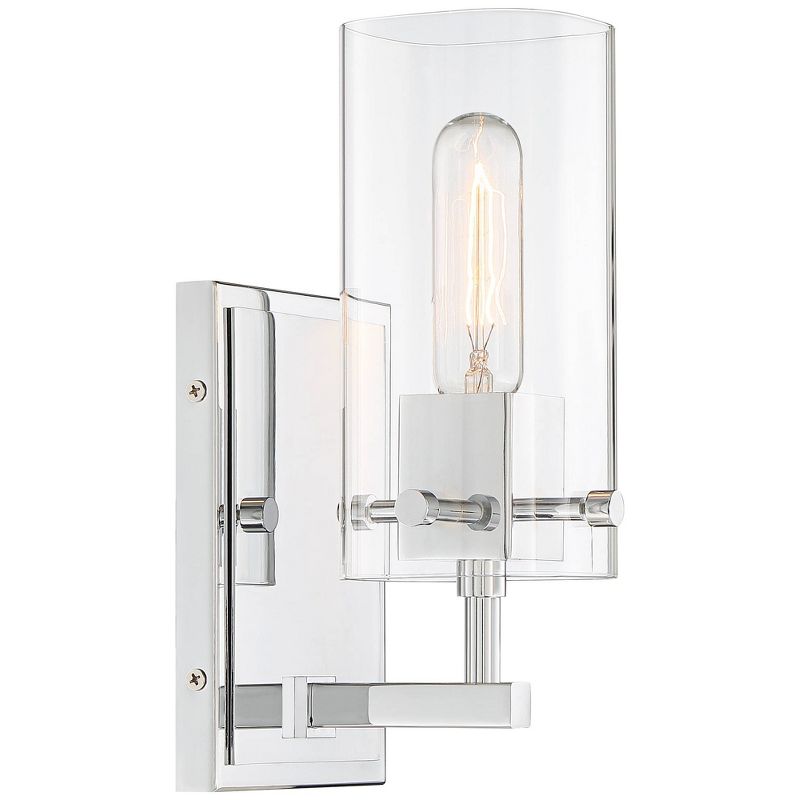Possini Euro Design Modern Wall Light Sconces Set of 2 Chrome Hardwired 5" Fixture Clear Glass Shade for Bedroom Bathroom Vanity Living Room House, 5 of 9