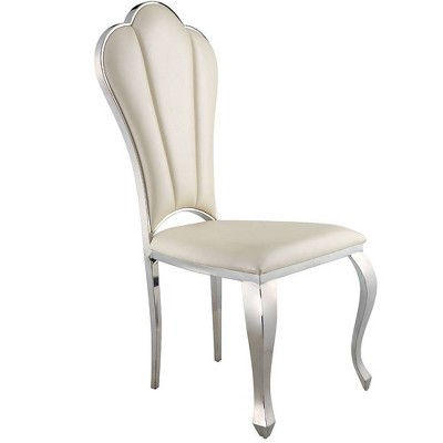 Beige Faux Leather Upholstered Side Chair with Metal Frame