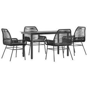 vidaXL Patio Dining Set with Cushions Garden Table and Chairs Poly Rattan Glass - Black 55.1" x 27.6" x 29.1" 4 Chairs - 1 of 4