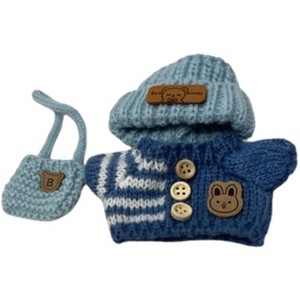 Doll Clothes Superstore Blue Knit Sweater with Light Blue Hat and Bag for 17.5cm Labubu Dolls - 1 of 4