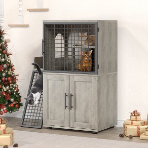 Whizmax Cat Litter Box Enclosure with Platform, Double Layer Cat Litter Hidden Furniture, Modern Villa Cat Cabinet with Ladder, Cat House - 1 of 4
