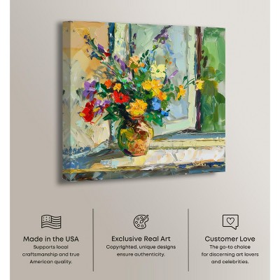 Vibrant Floral Vase by Window 16" x 16" Canvas Art