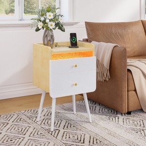 Pinmoco LED Nightstand with Two Drawers, End Table Bedside Table with Charging Station for Bedroom - 1 of 4