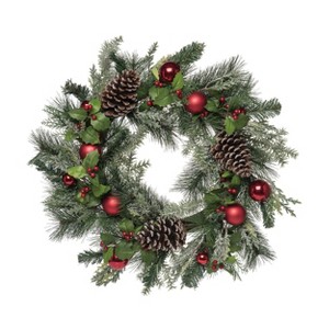 Transpac Artificial 24 in. Multicolored Christmas Pine Cones and Ornaments Wreath - 1 of 2