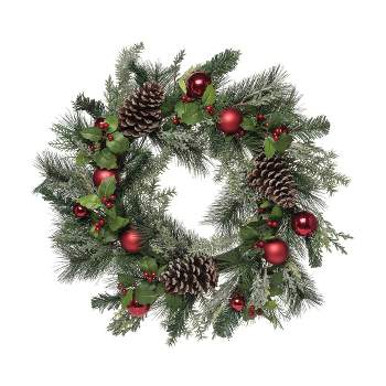 Transpac Artificial 24 in. Multicolored Christmas Pine Cones and Ornaments Wreath