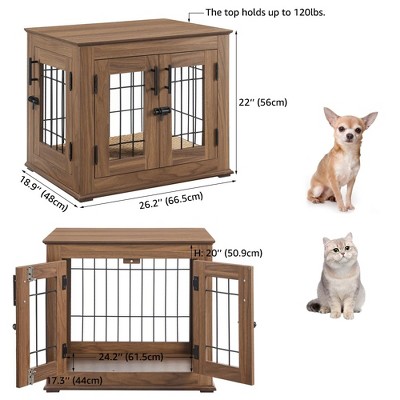 unipaws Wire Bar Dog Crate End Table – Double Doors, Wooden Furniture Style
