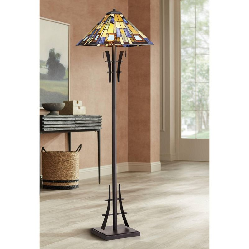 Robert Louis Tiffany Asian-Inspired Floor Lamp 62" Tall Bronze Iron Tiffany Style Jewel Tone Art Glass Shade for Living Room Reading Bedroom Office, 2 of 10